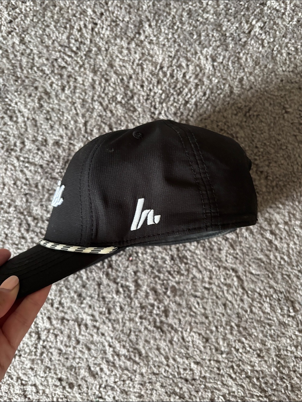 Men's Black Script Logo Rope Trucker Hat - Picture 2 of 4